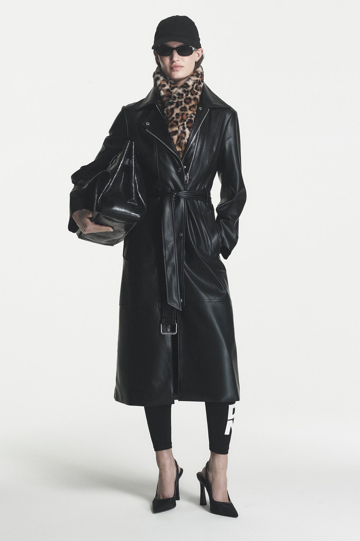 DKNY FAUX LEATHER BELTED TRENCH