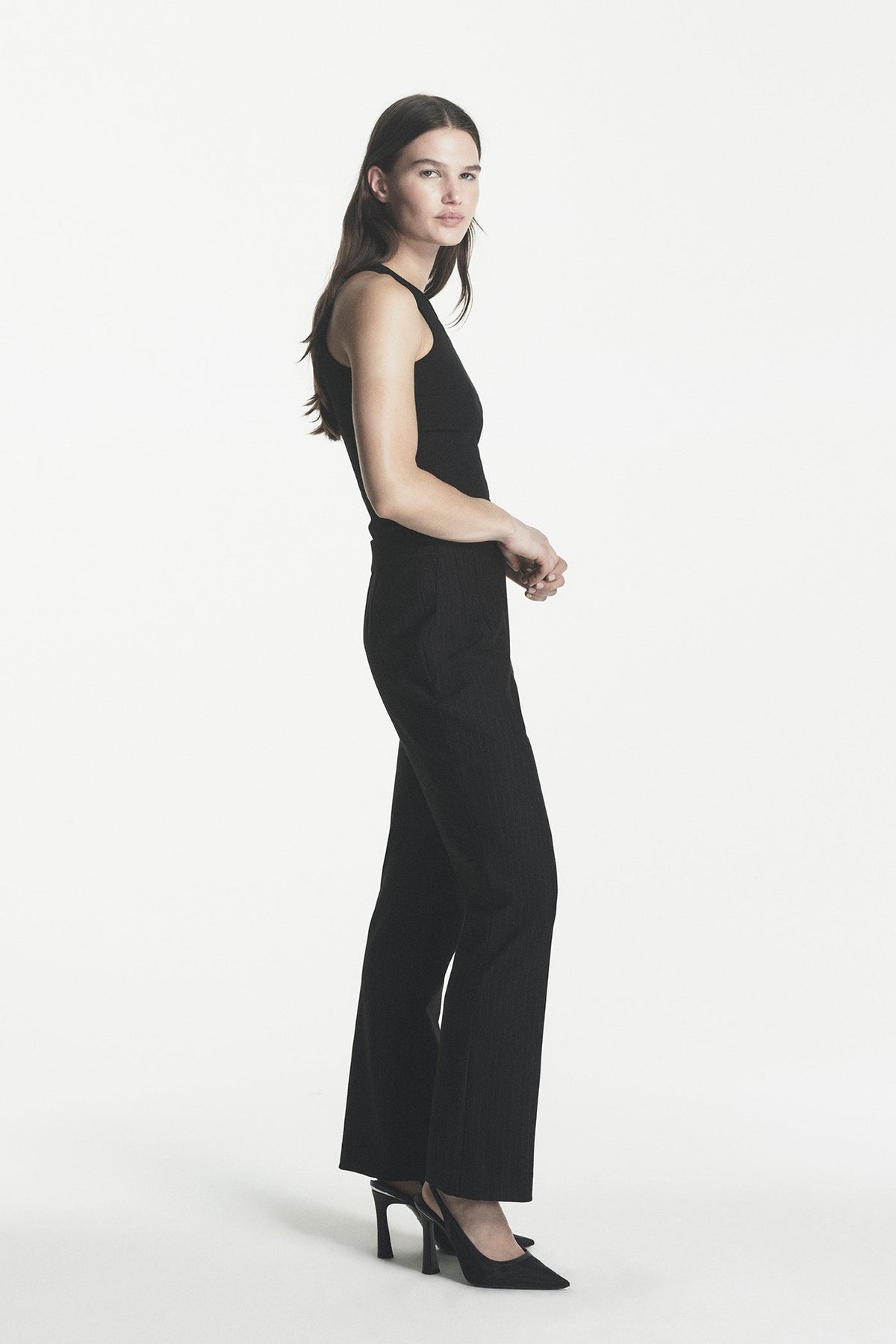 DKNY HIGH-RISE PINSTRIPE PANT