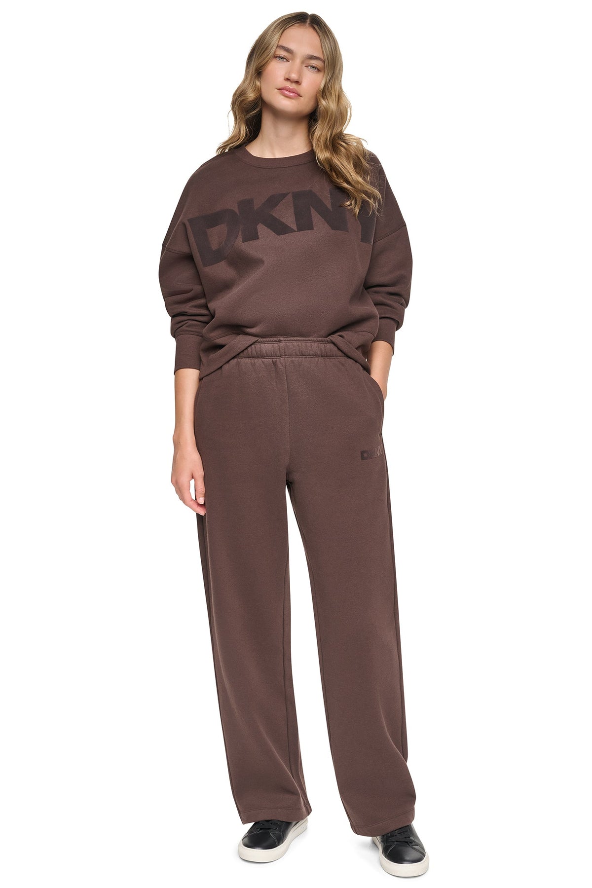 DKNY HIGH RISE FLOCKED LOGO RELAXED PANT