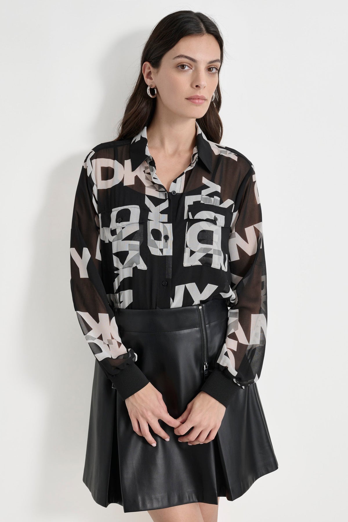 DKNY CHIFFON LOGO SHIRT