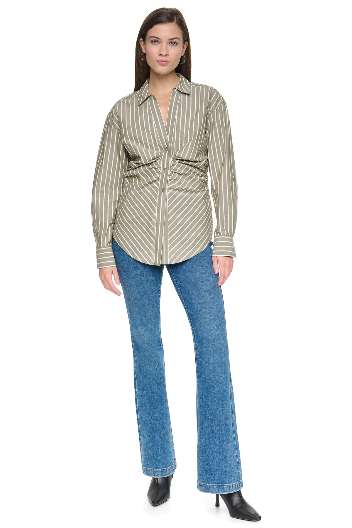 DKNY STRIPED RUCHED SHIRT