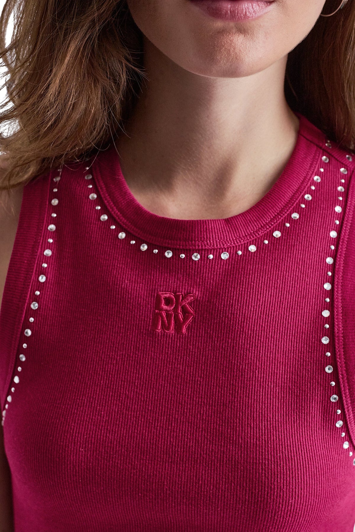 DKNY RHINESTONES AND DOME STUDS RIB TANK