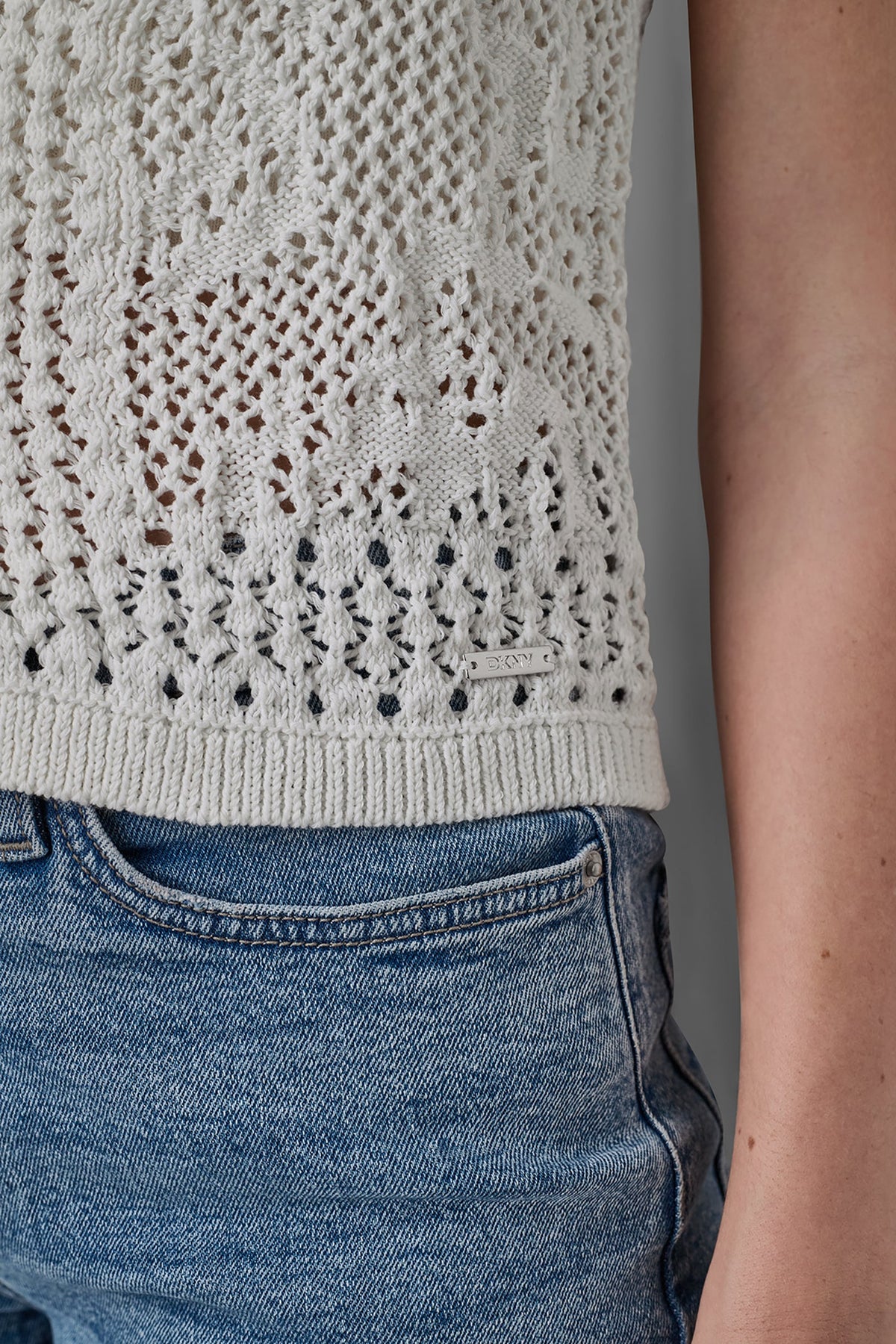 DKNY LACE STITCH BUTTON FRONT CARDIGAN