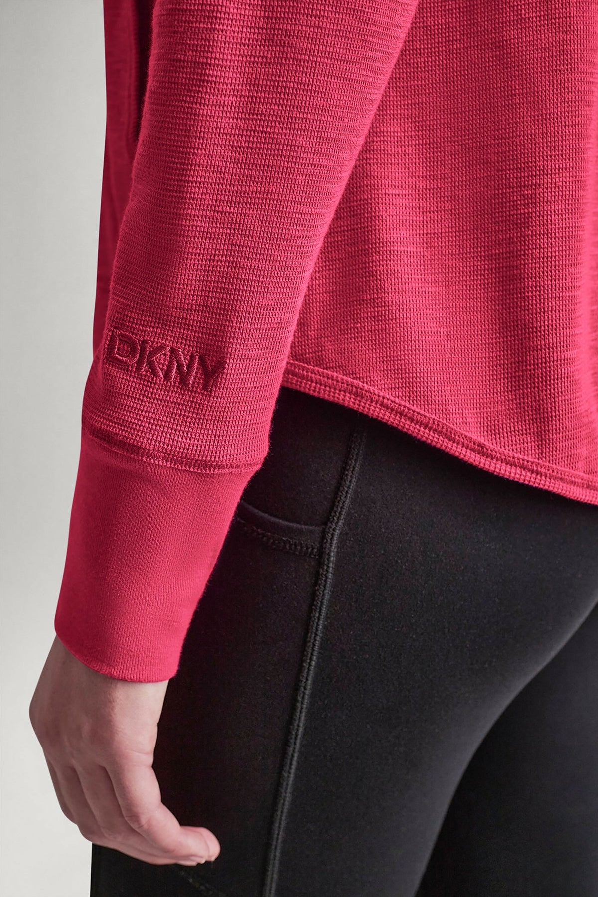DKNY COTTON-BLEND SLUB WAFFLE-KNIT HOODIE