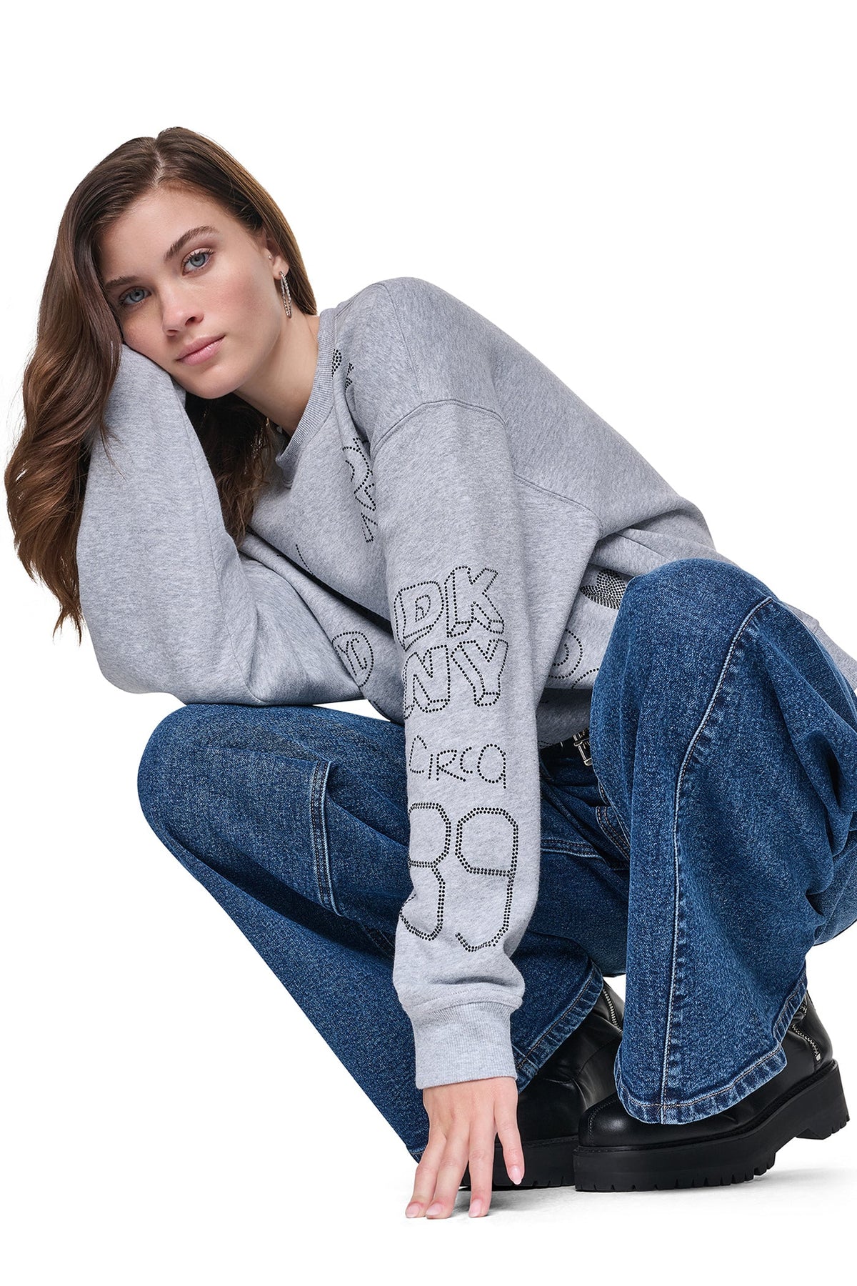 DKNY RHINESTONE GRAFFITI LOGO SWEATSHIRT