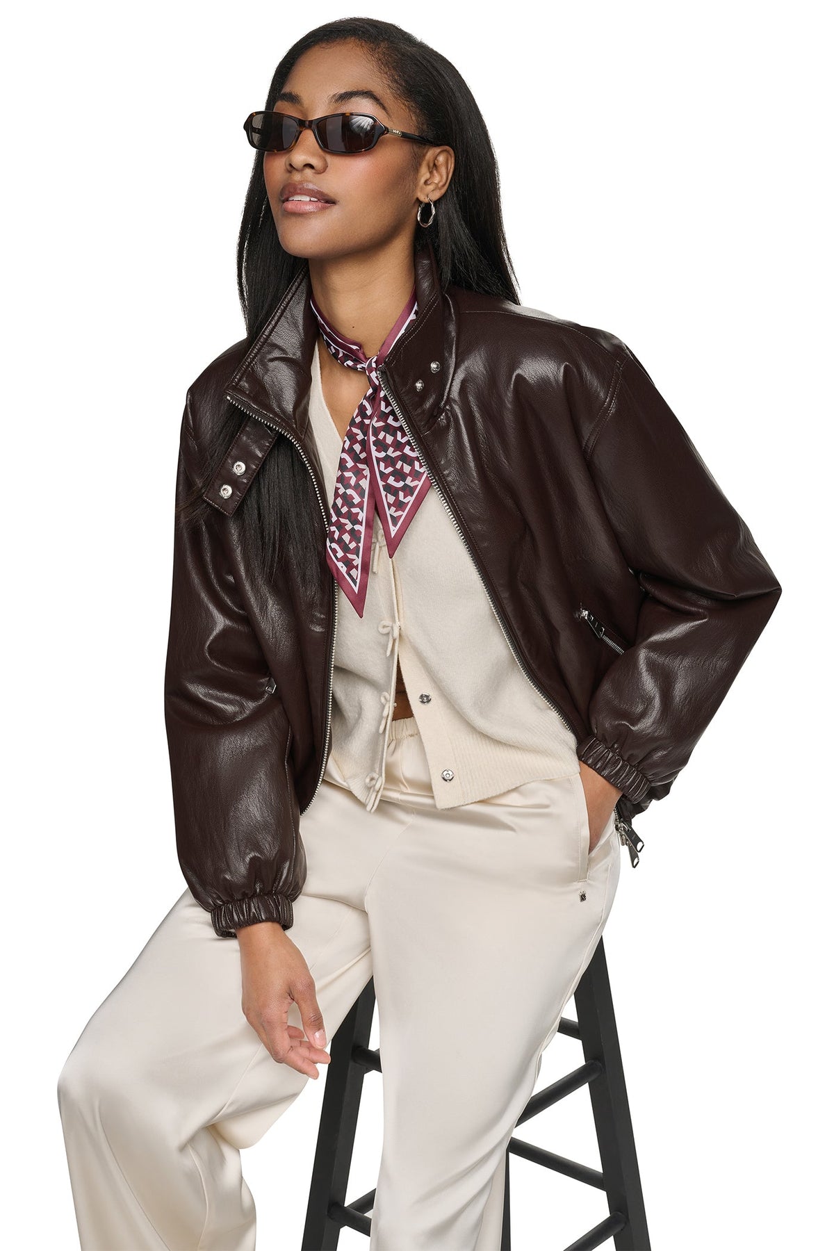 DKNY FAUX LEATHER BOMBER