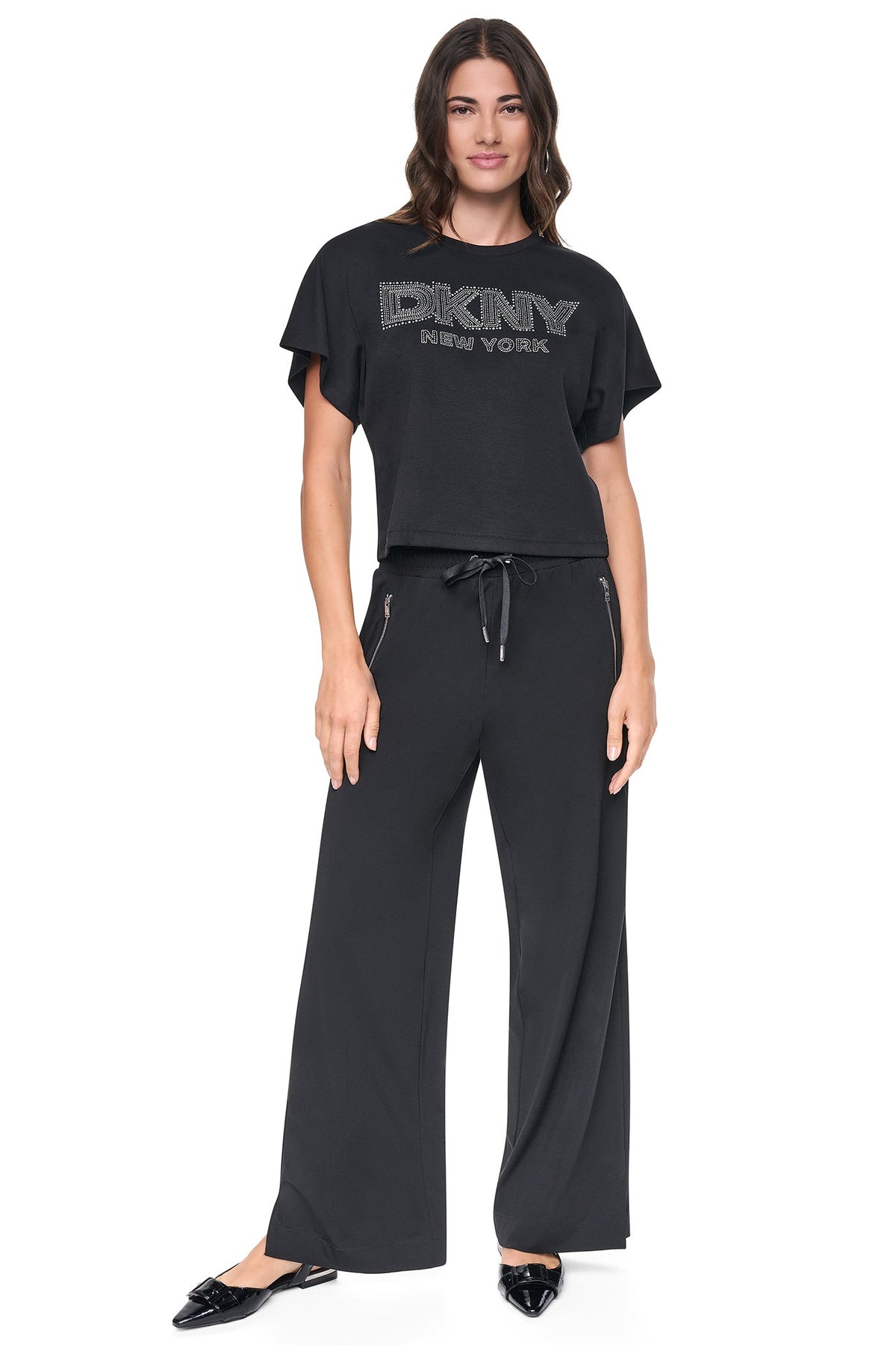 DKNY EMBELLISHED LOGO DOLMAN TEE