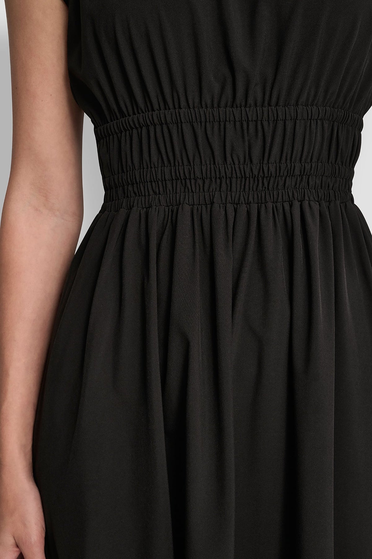 DKNY PUFF SLEEVE FIT & FLARE MIDI DRESS