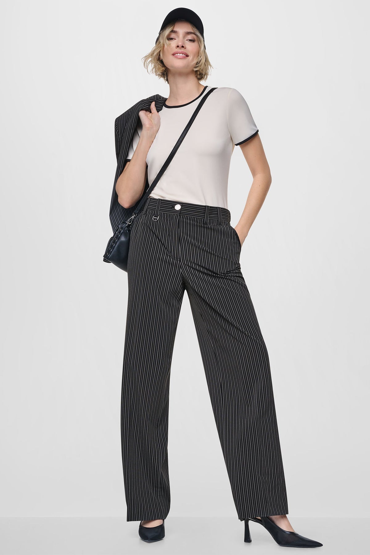 DKNY PINSTRIPE WIDE-LEG COMMUTER PANT