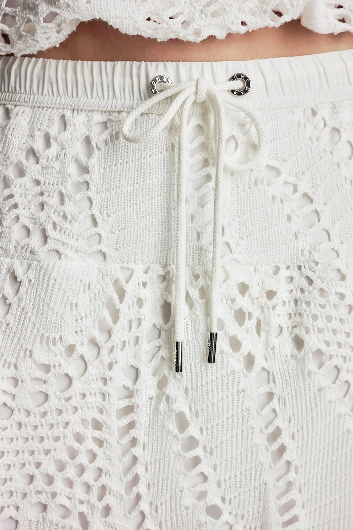 DKNY COTTON-BLEND CROCHET LEAF MIDI SKIRT
