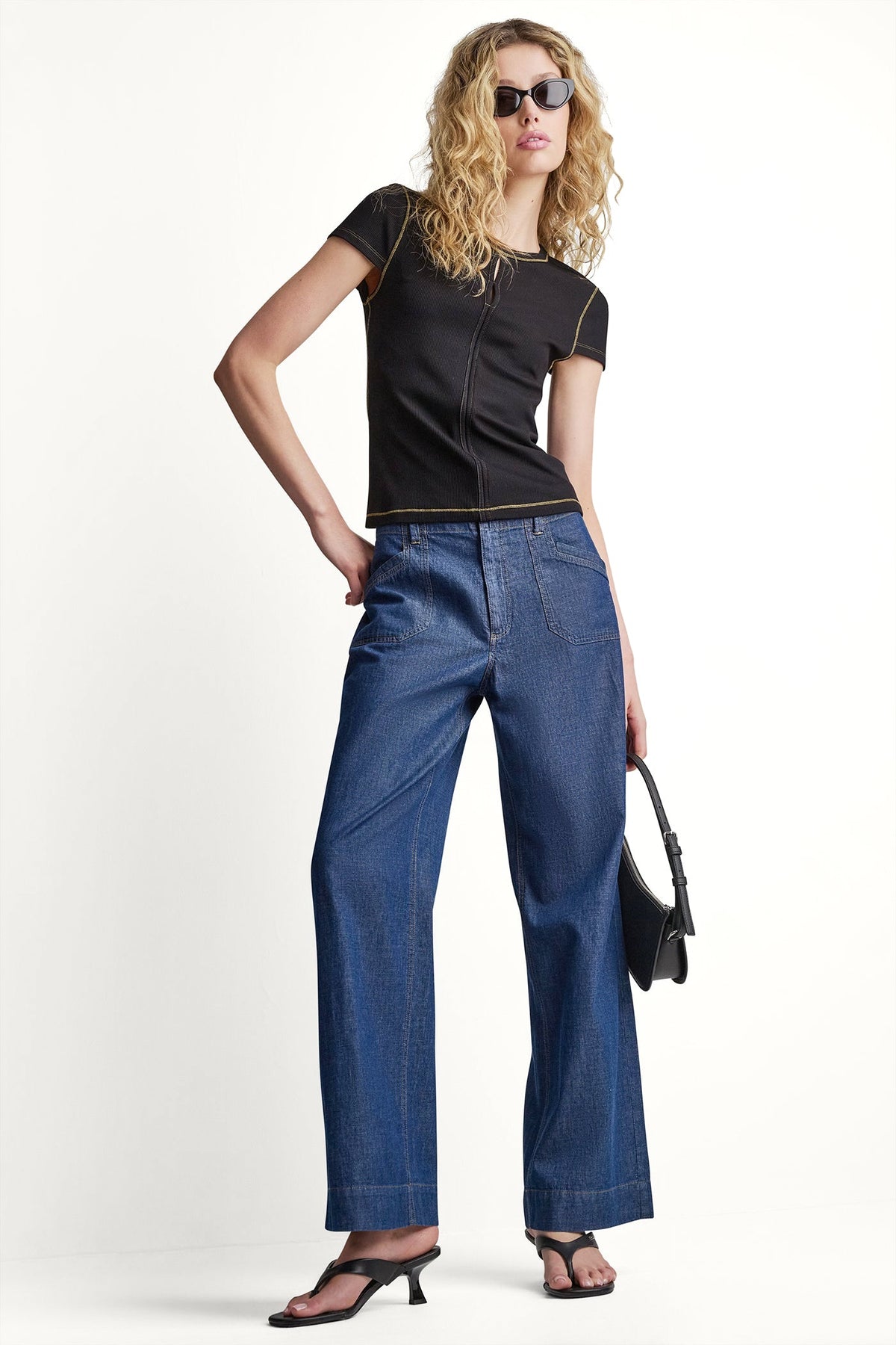 DKNY CONTRAST STITCH KNIT TOP