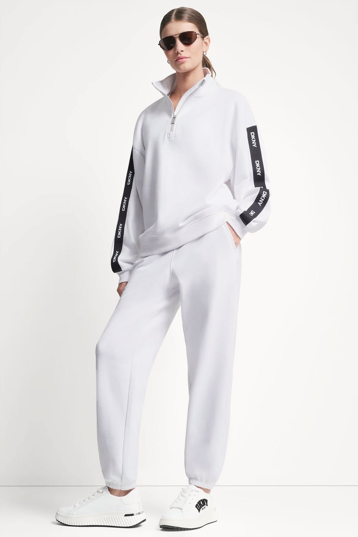 DKNY LOGO QUARTER-ZIP SWEATSHIRT