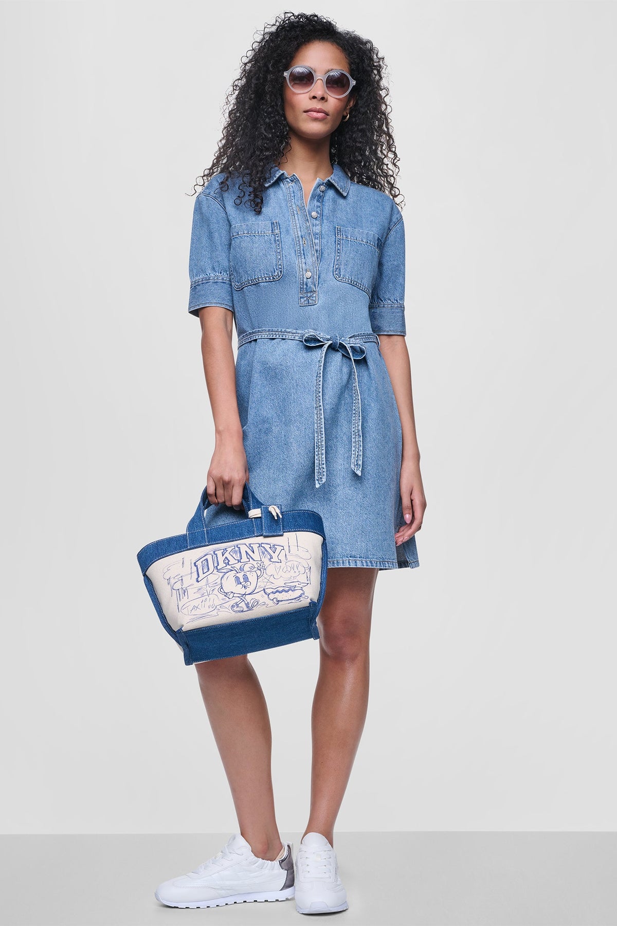 DKNY DENIM BUTTON-FRONT SHIRT DRESS