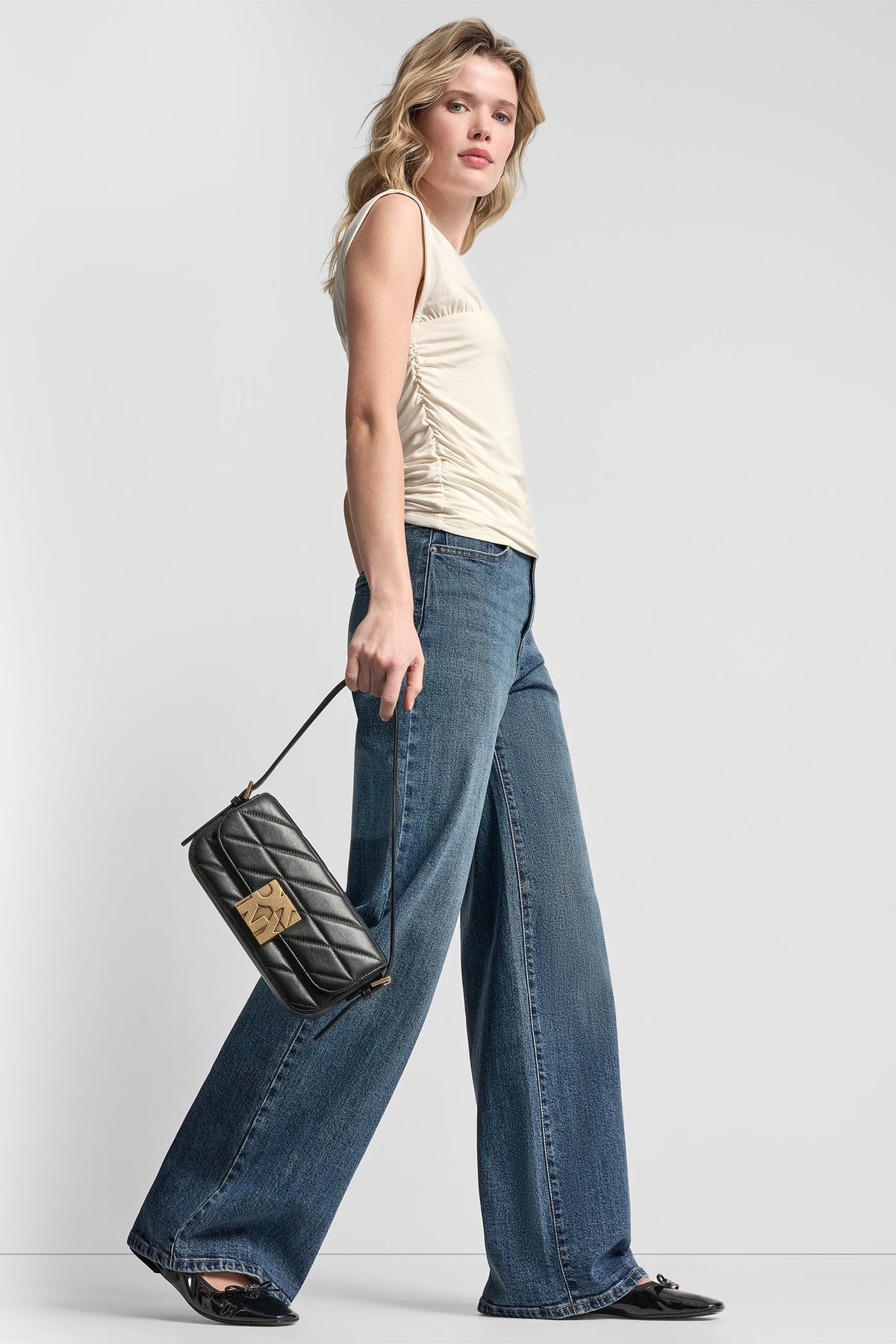 DKNY RUCHED BODICE SLEEVELESS TOP