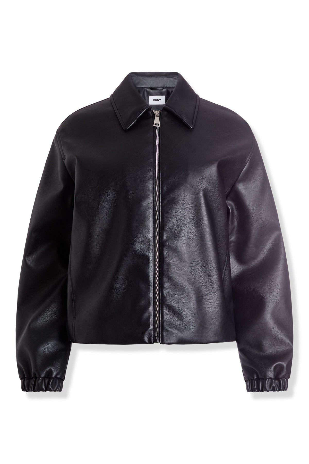 DKNY FAUX LEATHER BUBBLE HEM JACKET