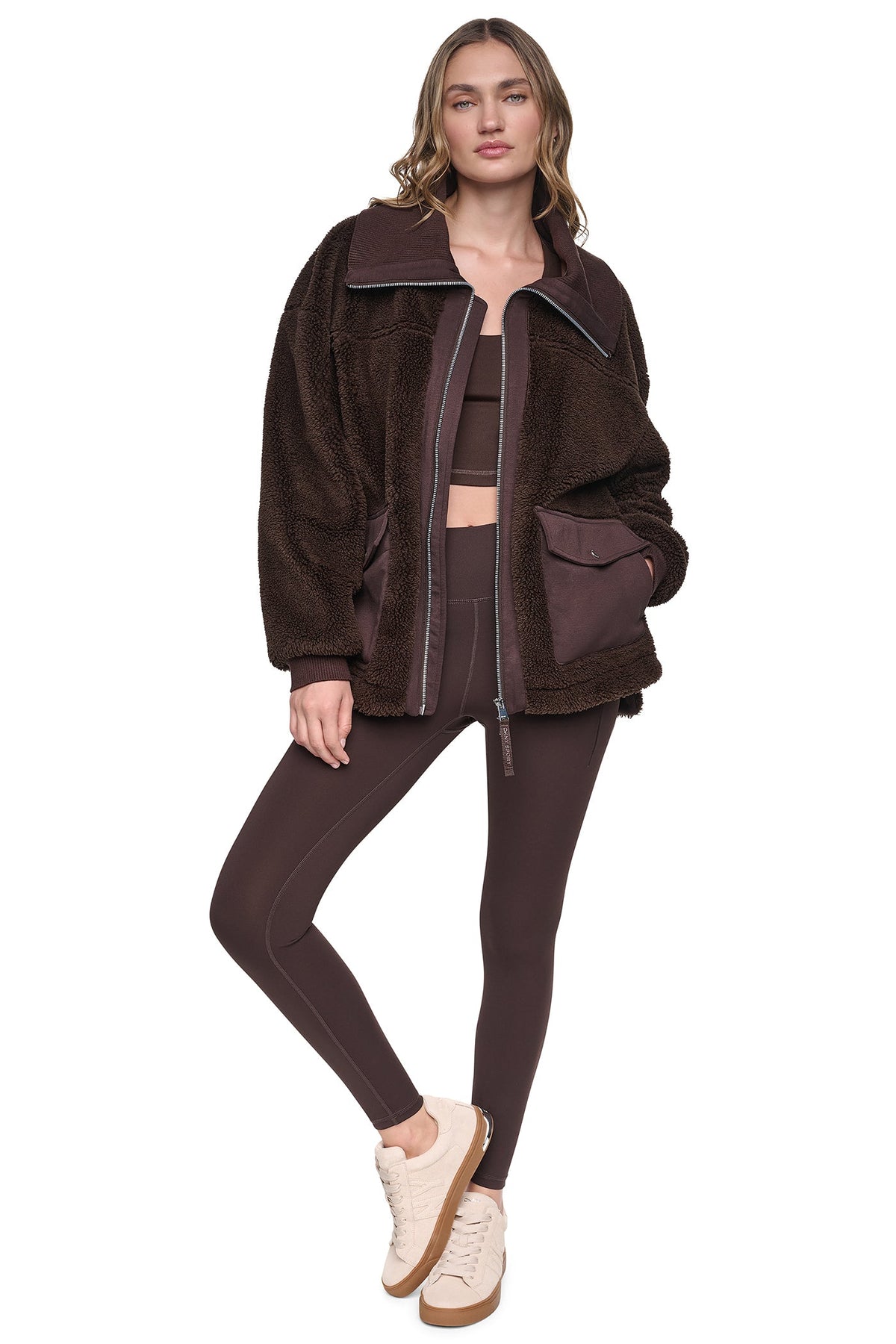 DKNY FUNNEL NECK SHERPA JACKET