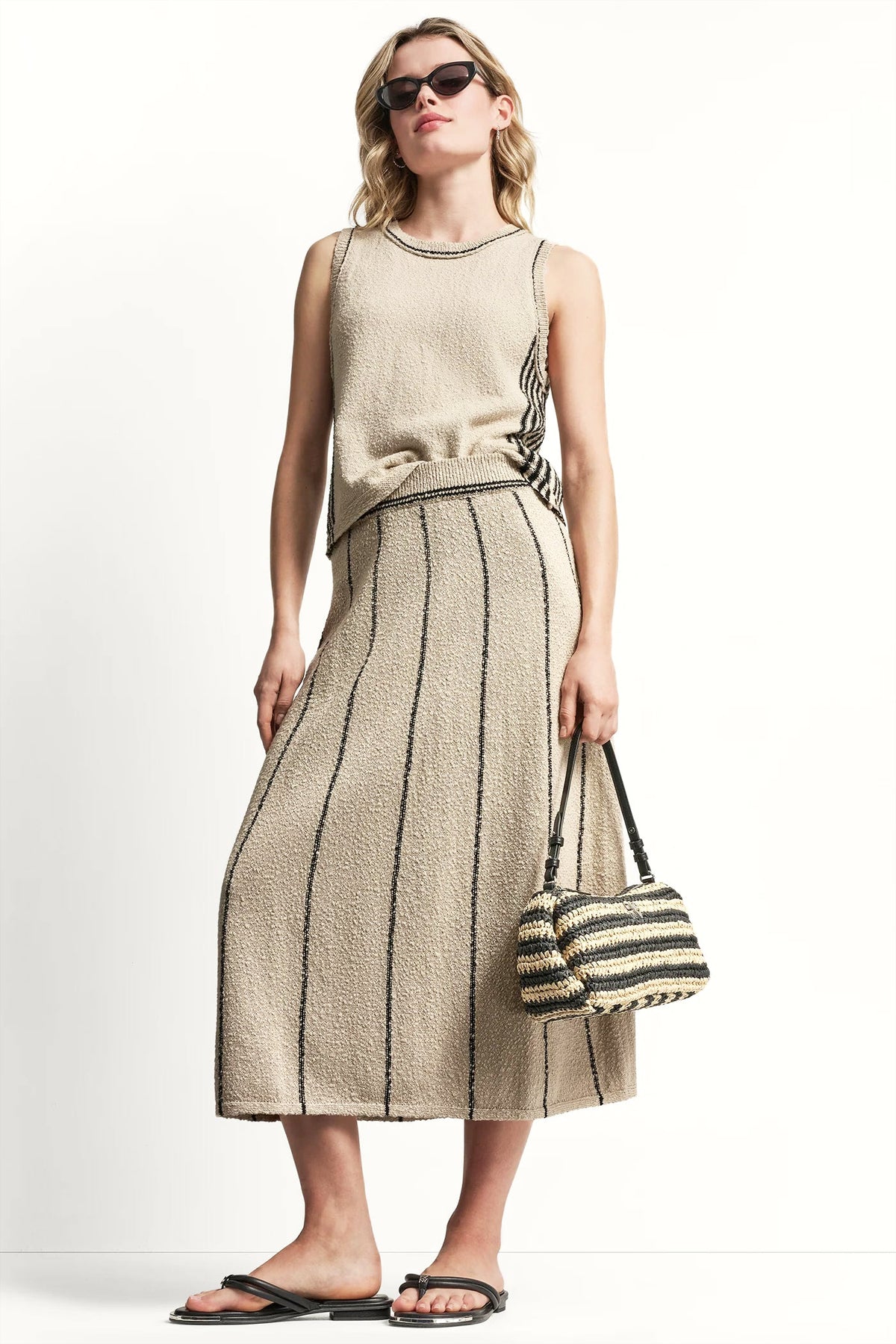 DKNY PULL-ON MAXI SKIRT WITH STRIPE DETAIL