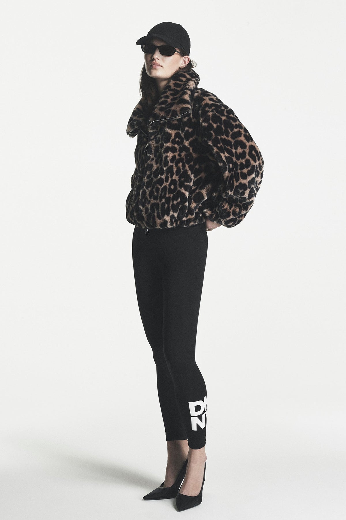 DKNY FAUX FUR BUBBLE HEM JACKET
