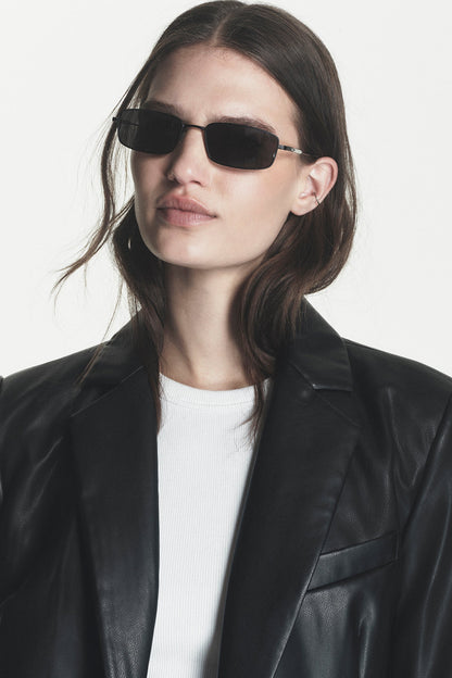 DKNY FAUX LEATHER ONE BUTTON BLAZER