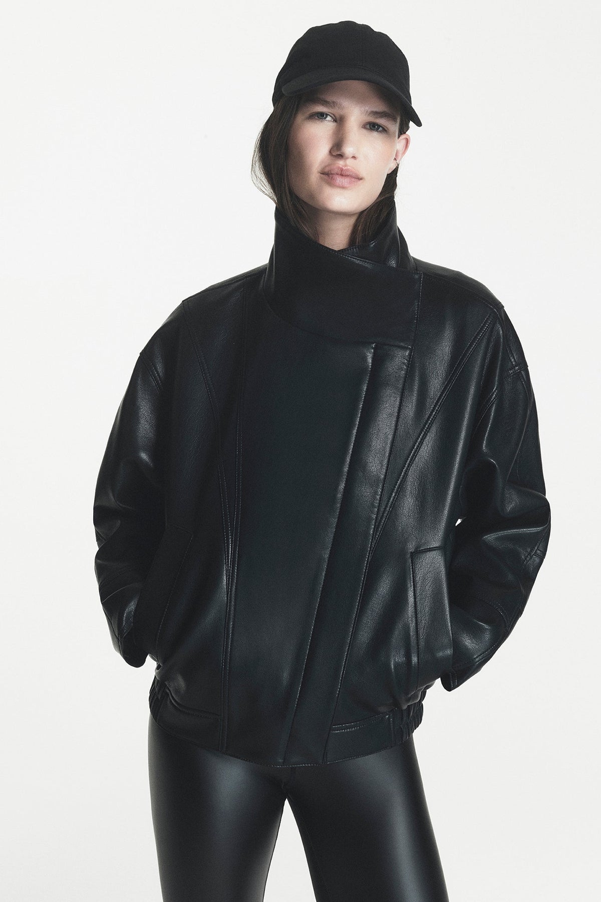 DKNY ASYMMETRIC FAUX LEATHER JACKET