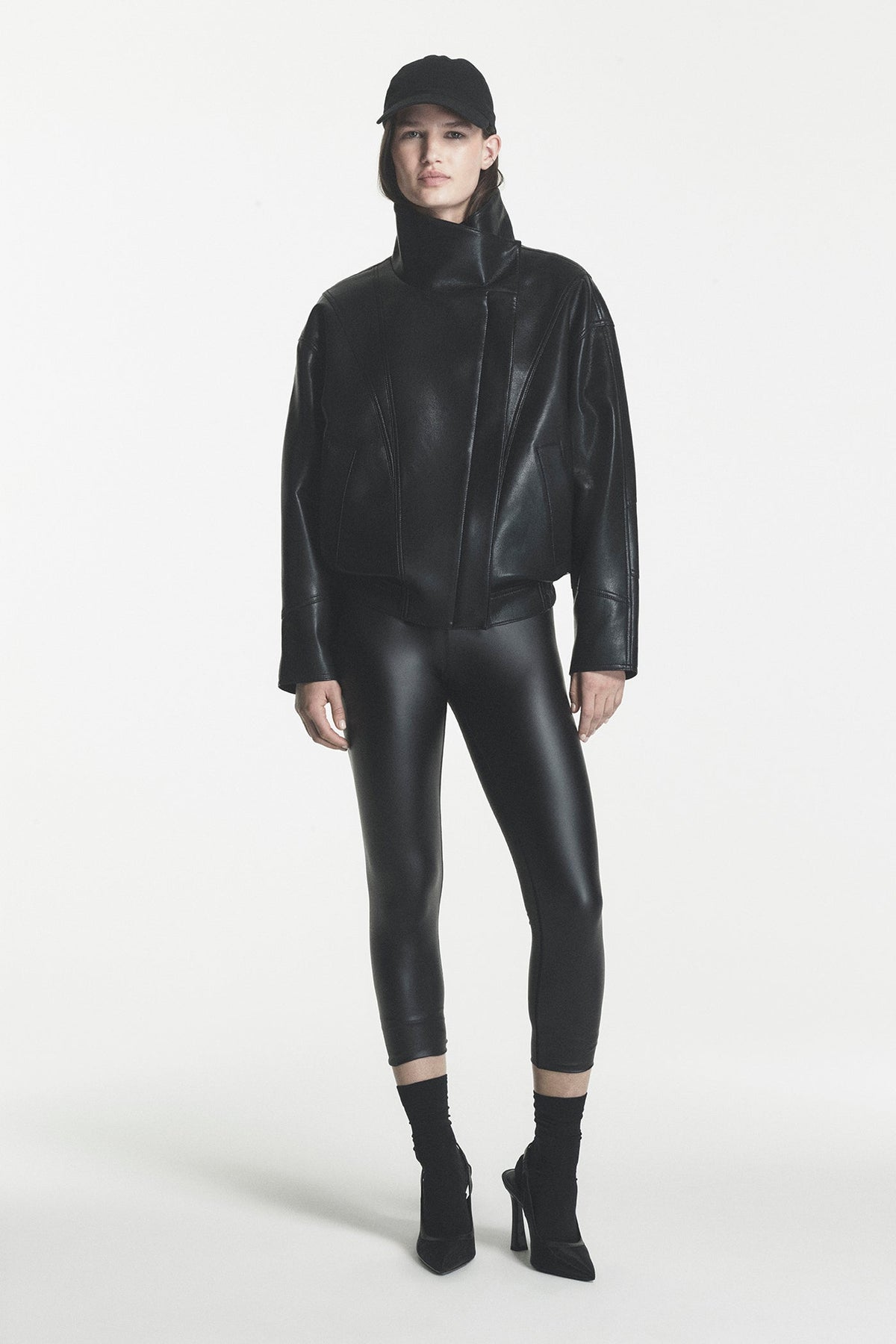 DKNY ASYMMETRIC FAUX LEATHER JACKET