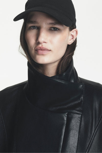 DKNY ASYMMETRIC FAUX LEATHER JACKET