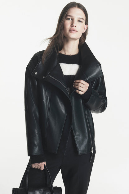 DKNY ASYMMETRIC FAUX LEATHER JACKET