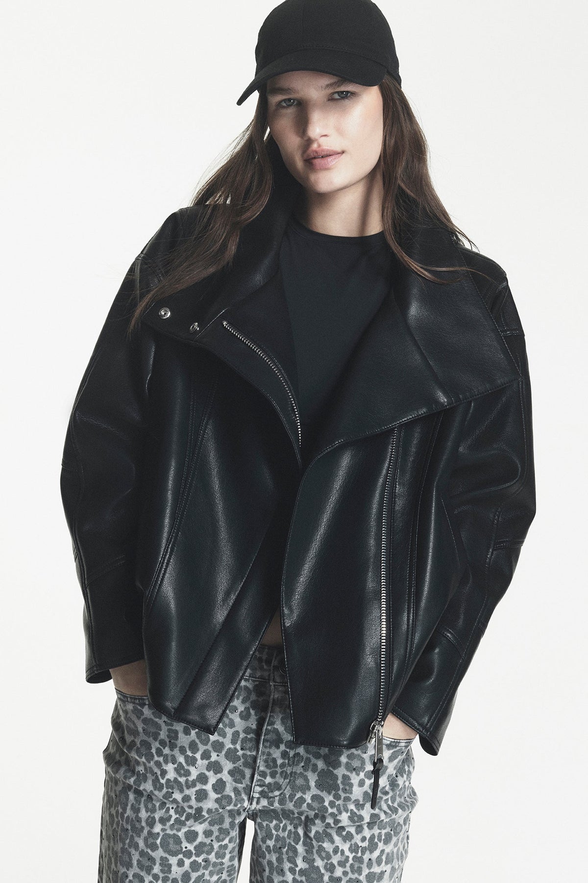 DKNY ASYMMETRIC FAUX LEATHER JACKET