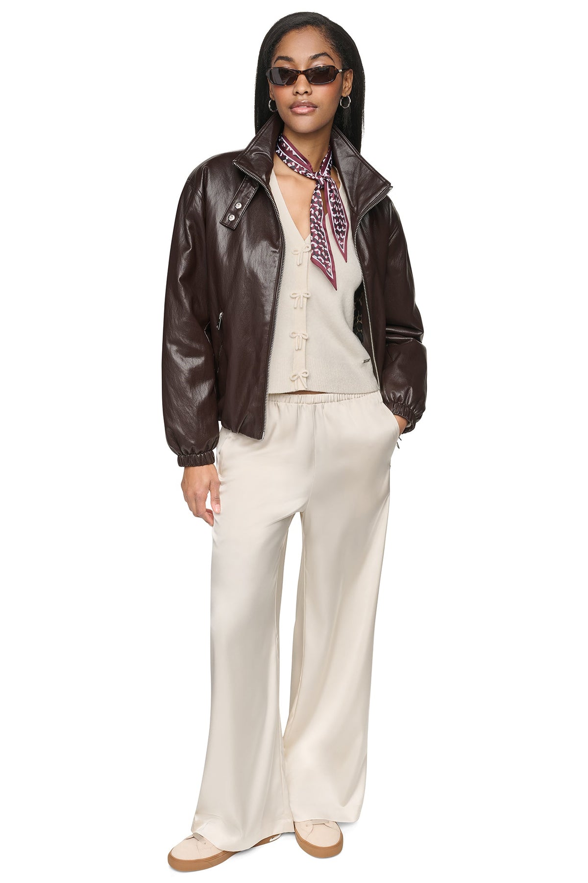 DKNY FAUX LEATHER BOMBER