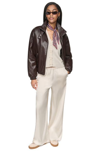 DKNY FAUX LEATHER BOMBER