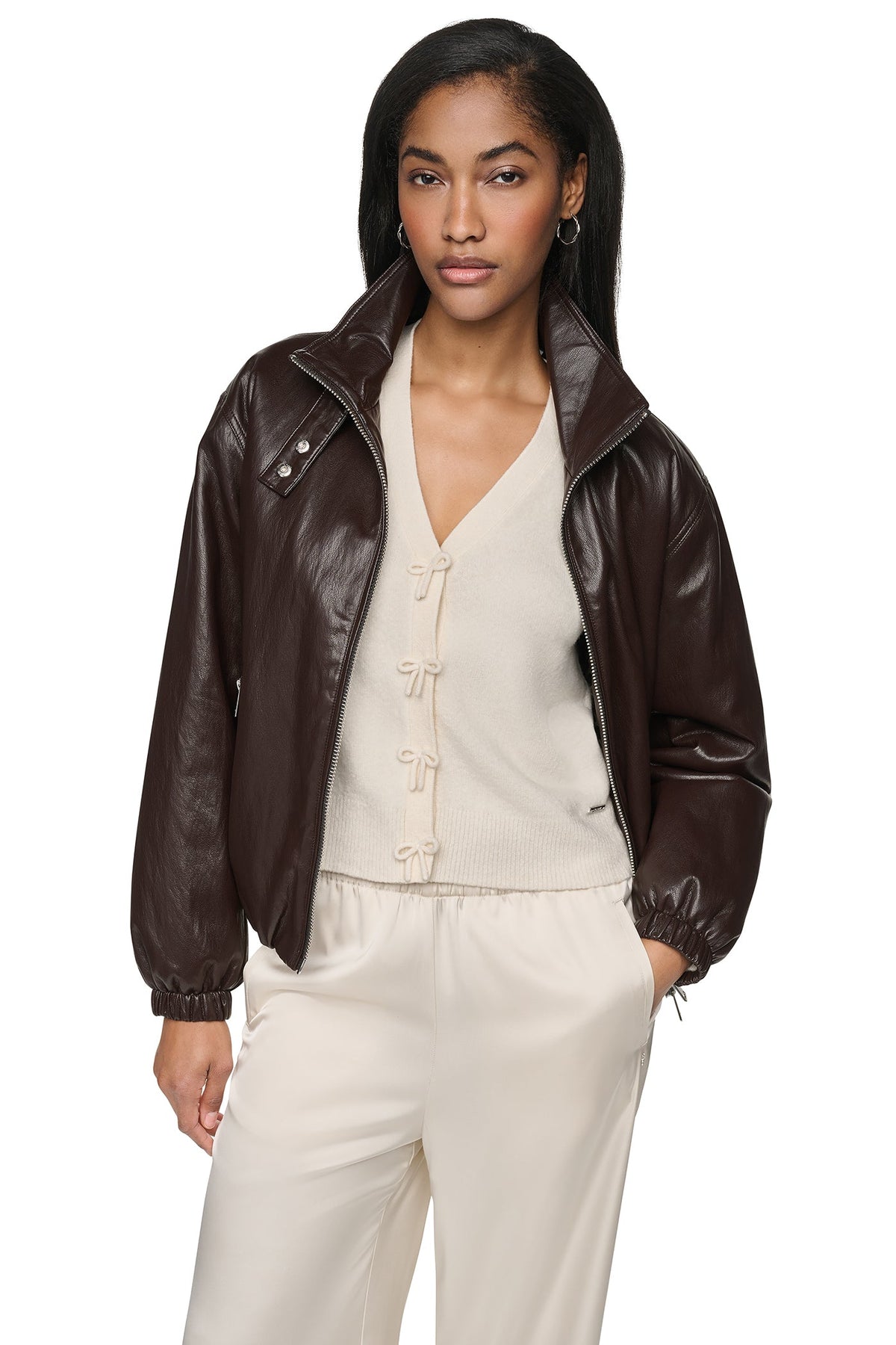 DKNY FAUX LEATHER BOMBER