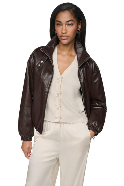 DKNY FAUX LEATHER BOMBER