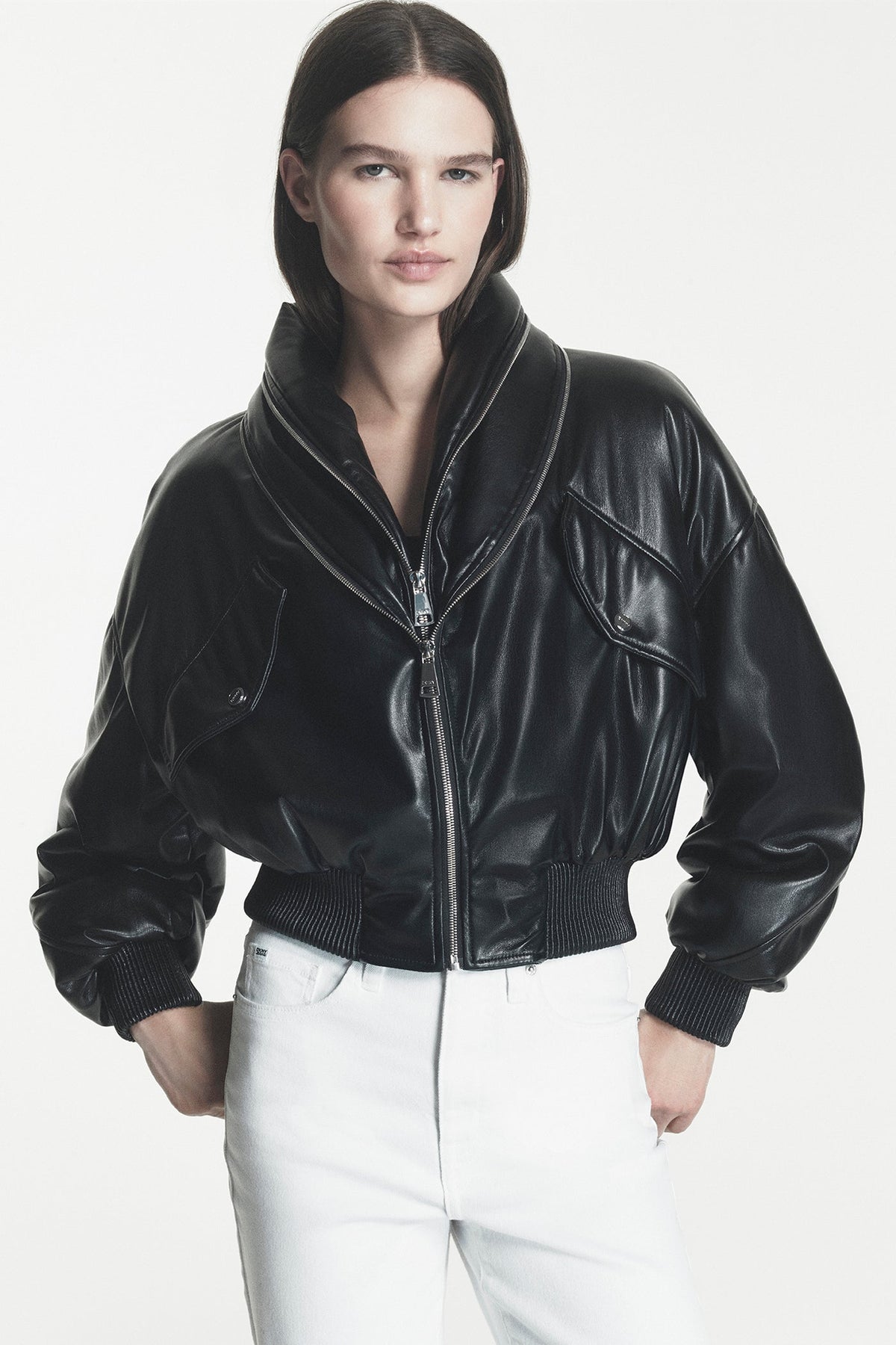 DKNY FAUX LEATHER BOMBER JACKET