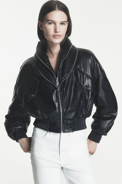 DKNY FAUX LEATHER BOMBER JACKET