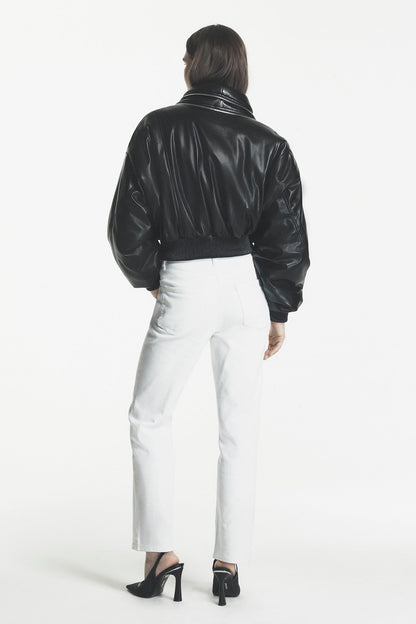 DKNY FAUX LEATHER BOMBER JACKET