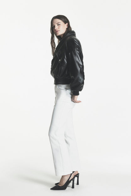 DKNY FAUX LEATHER BOMBER JACKET