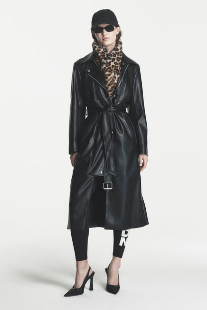DKNY FAUX LEATHER BELTED TRENCH