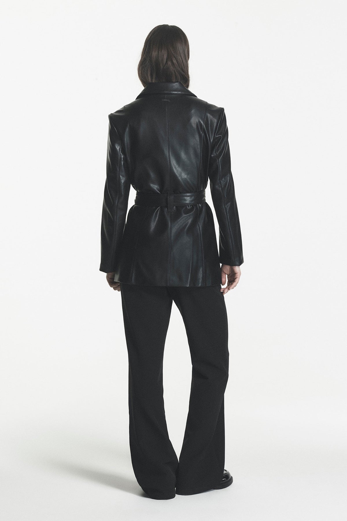 DKNY FAUX LEATHER BLAZER COAT