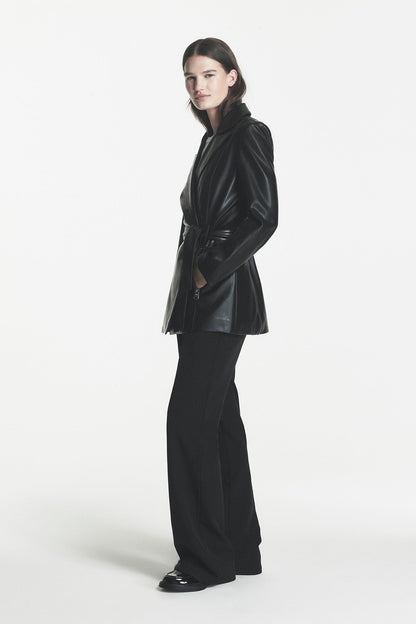 DKNY FAUX LEATHER BLAZER COAT