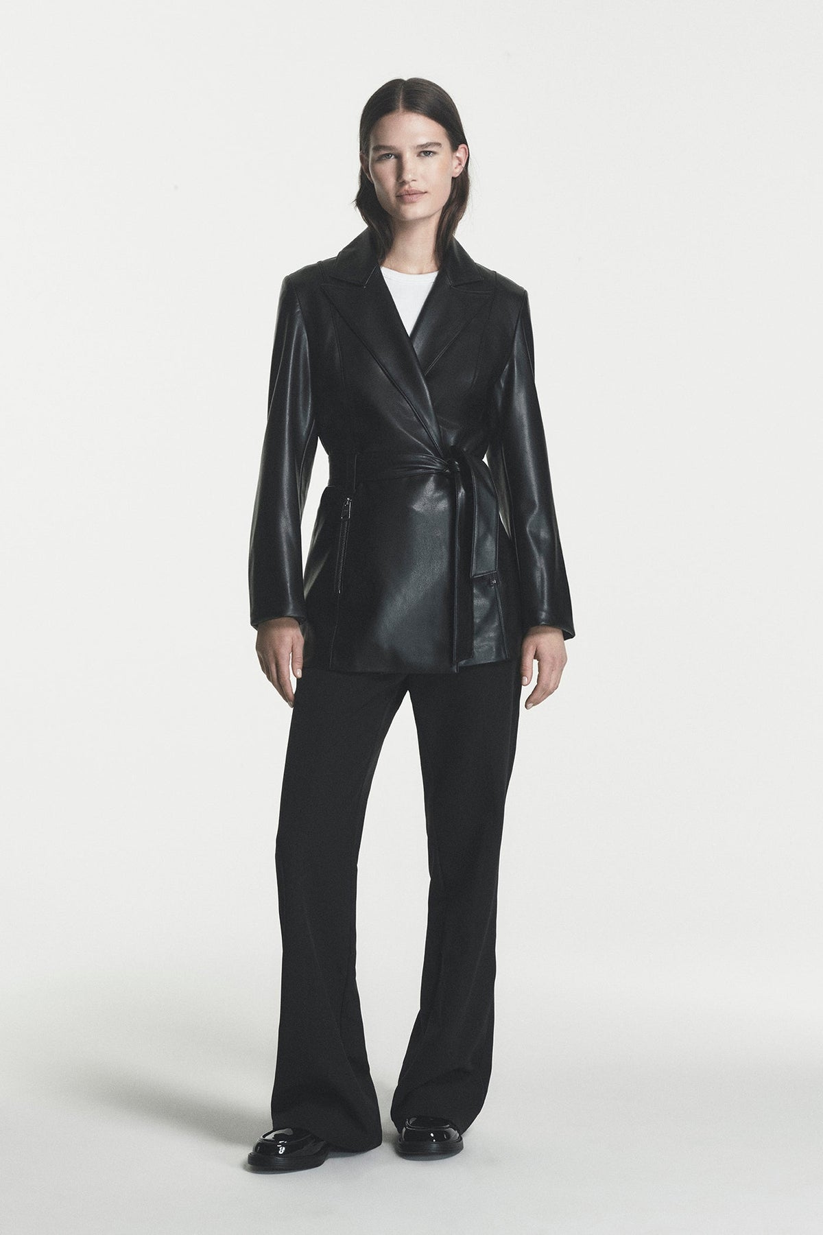 DKNY FAUX LEATHER BLAZER COAT