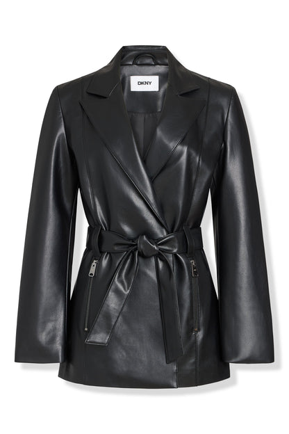 DKNY FAUX LEATHER BLAZER COAT