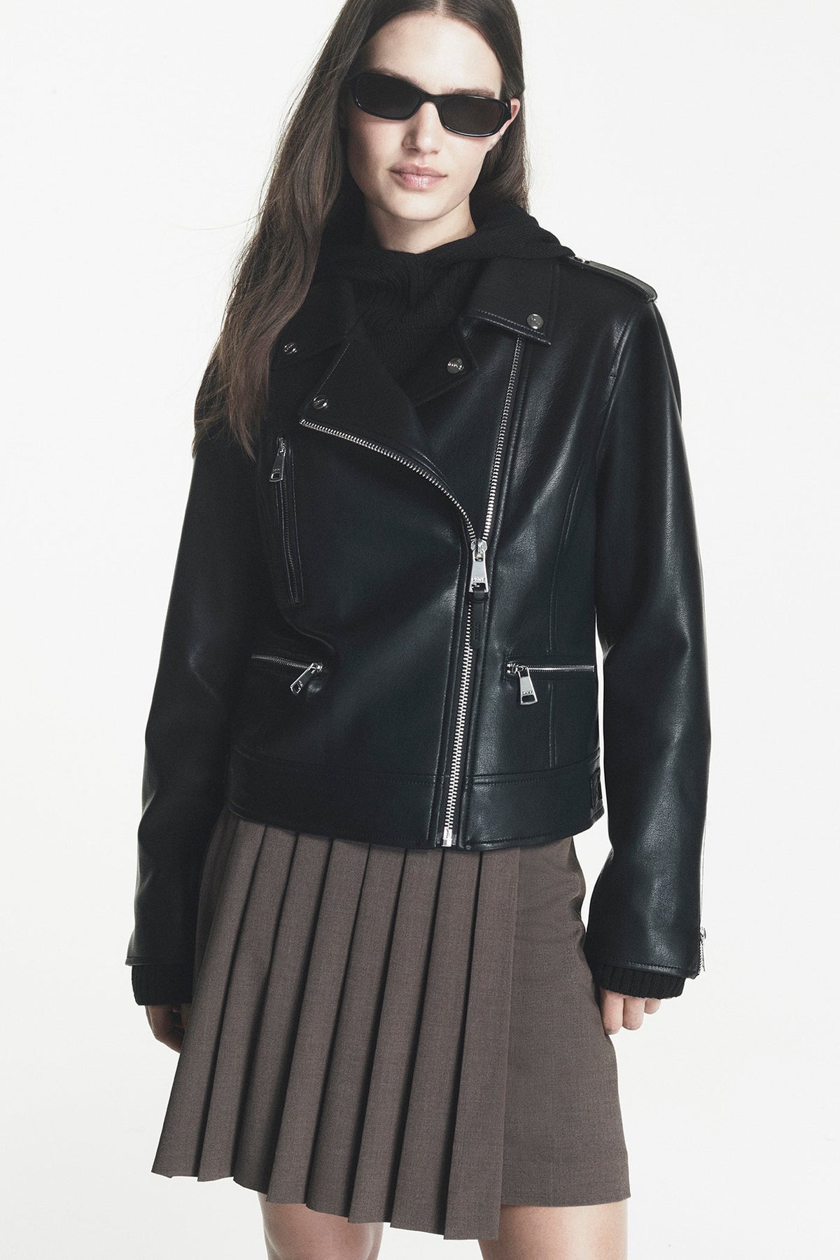 DKNY FAUX LEATHER MOTO JACKET
