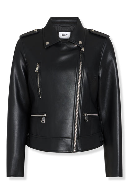 DKNY FAUX LEATHER MOTO JACKET