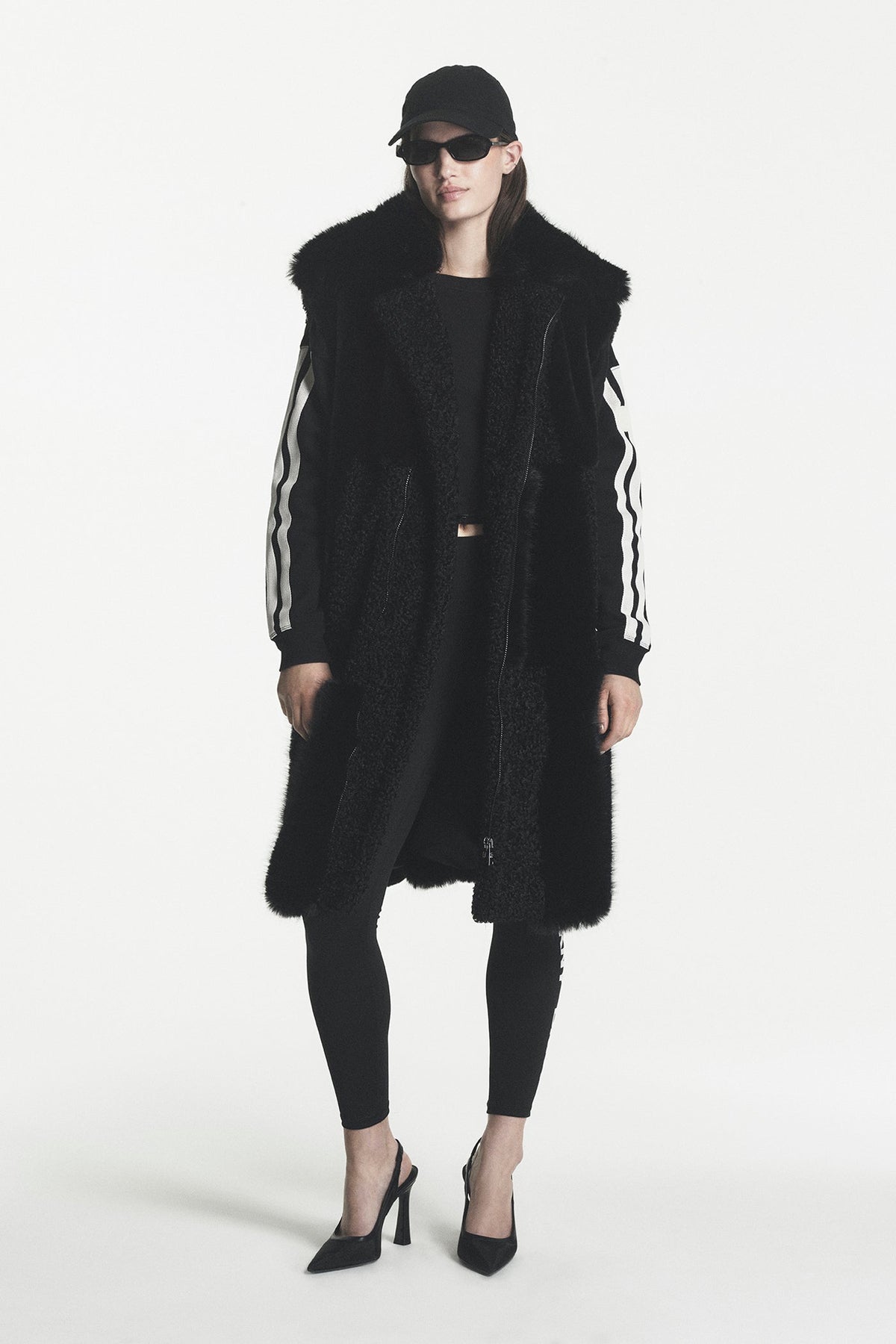 DKNY PATCH FAUX FUR LONG VEST