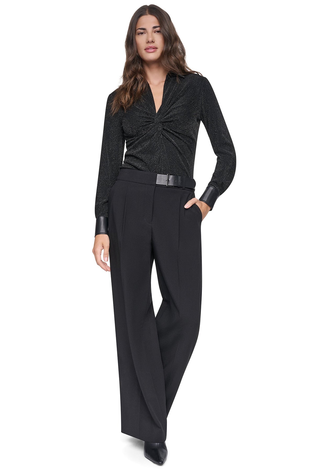 DKNY BELTED WIDE LEG TROUSER