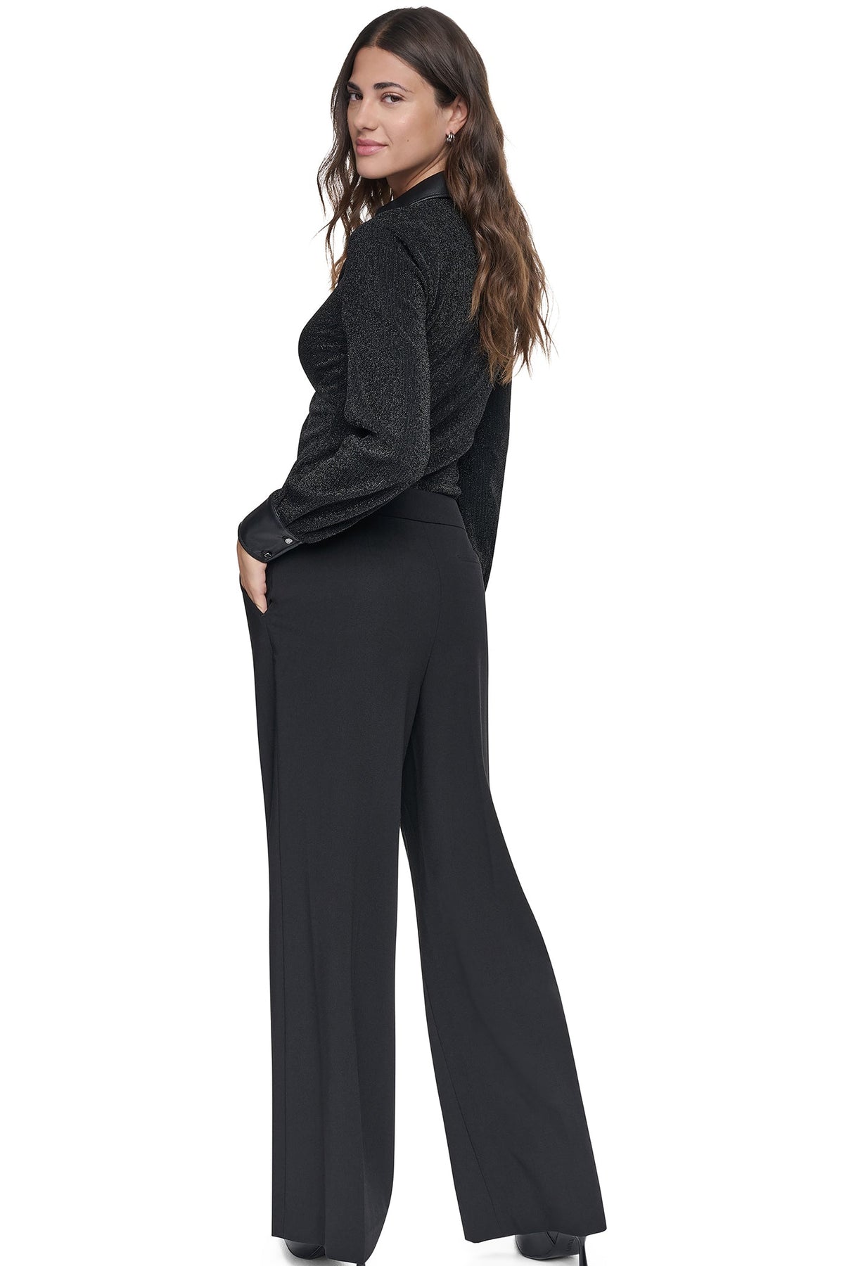 DKNY BELTED WIDE LEG TROUSER