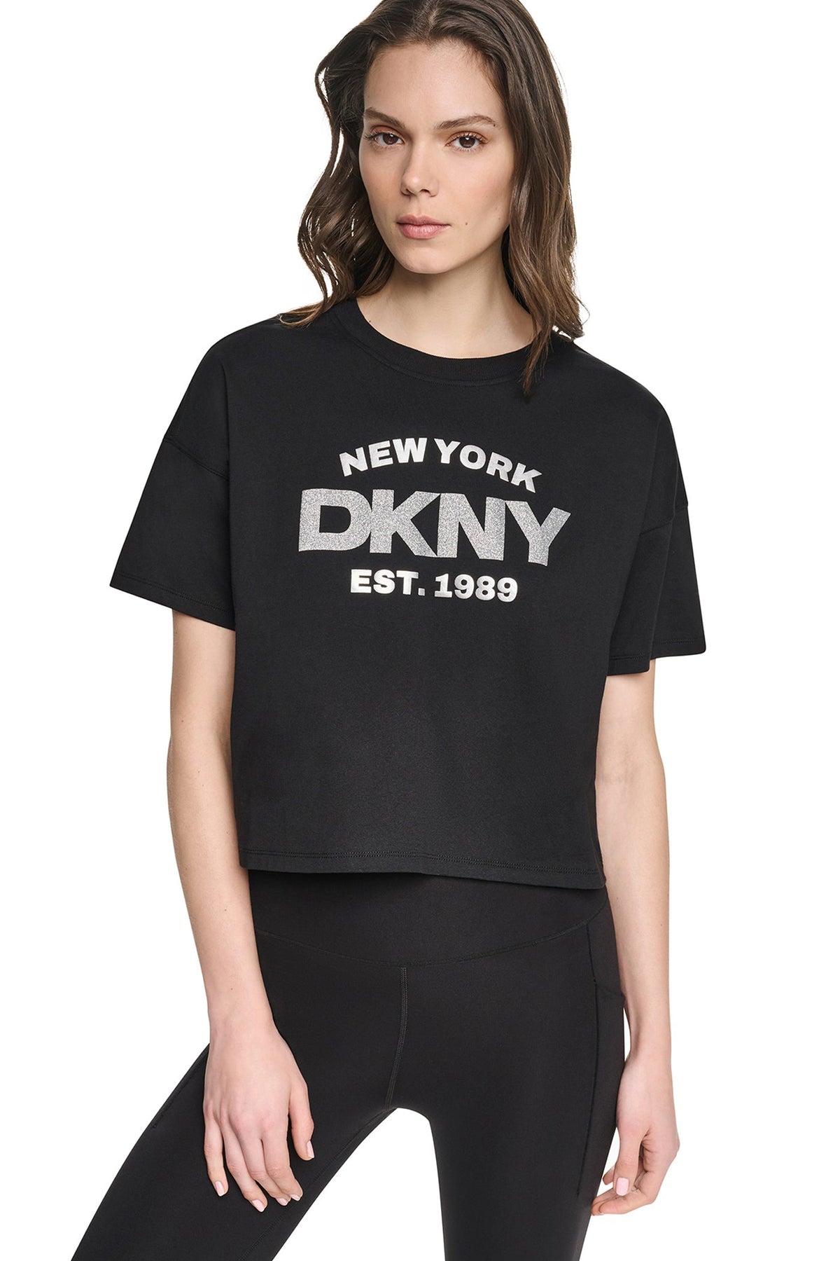 DKNY CROPPED METALLIC LOGO TEE