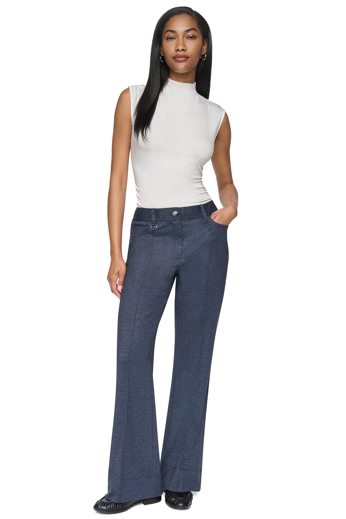 DKNY WIDE-LEG FAUX DENIM PANT
