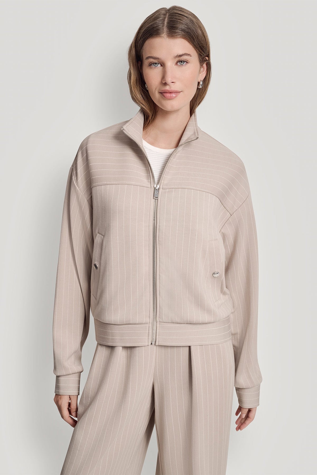 DKNY PINSTRIPED TRACK JACKET