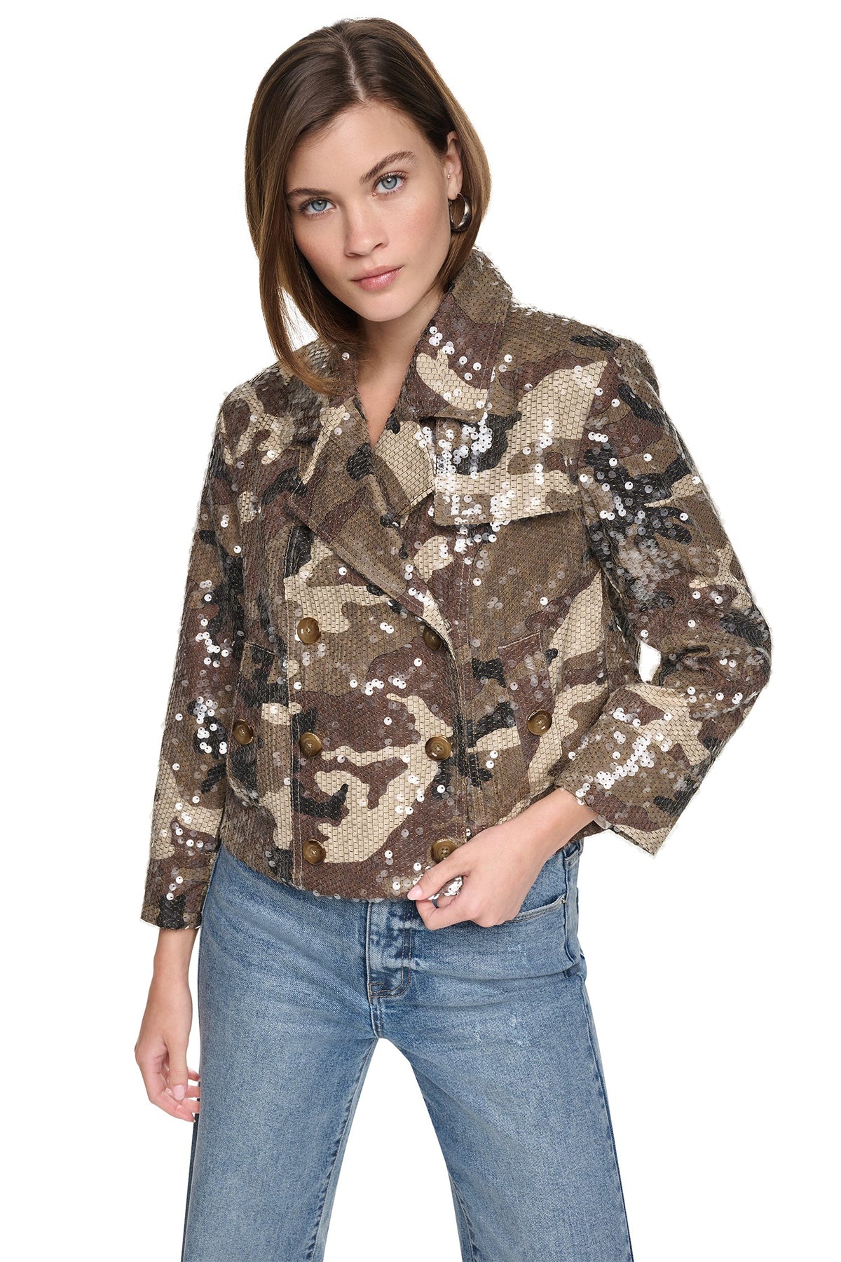DKNY SEQUIN DOUBLE BREASTED TRENCH COAT